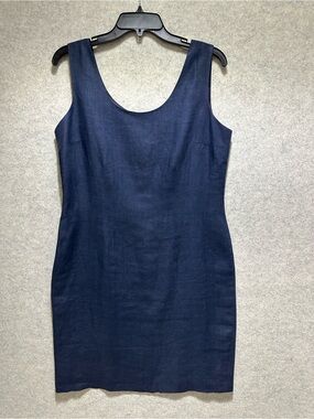 Women's Sake Linen Navy Sleeveless Shift Mini Dress